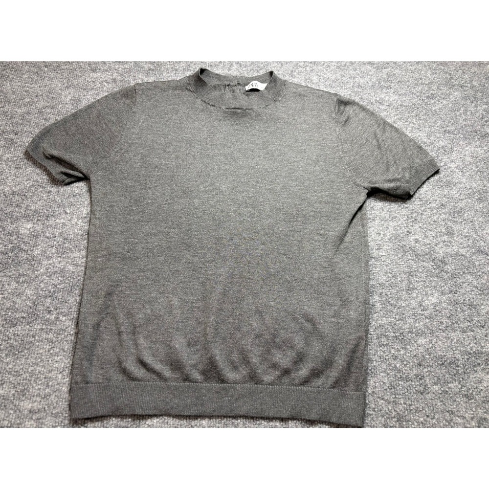 Zara Womens Grey Mock Neck Short Sleeve Knit Sweater Button Back Size S